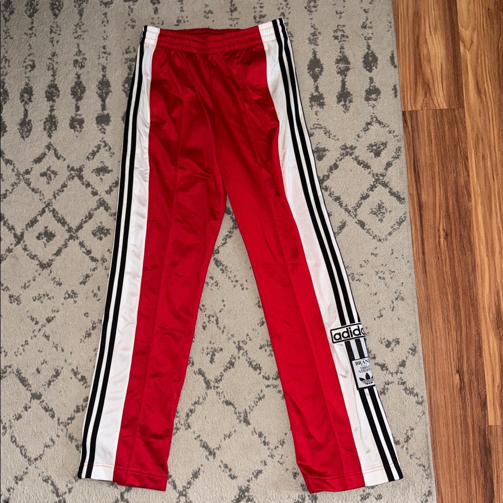adidas Adibreak Red track pants with 3 White Side Stripes
